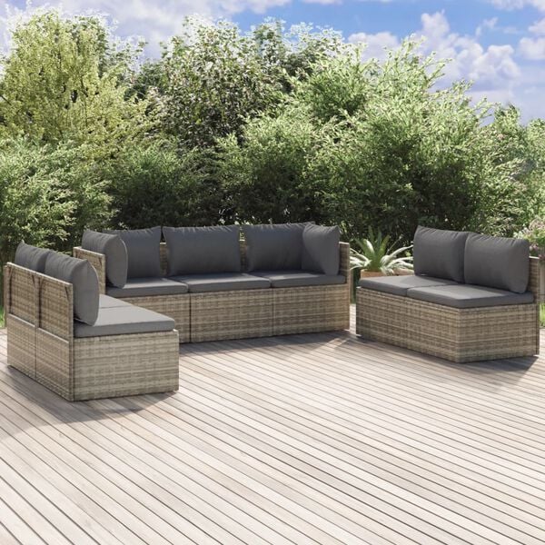 vidaXL 8 Piece Garden Lounge Set with Cushions Grey Poly Rattan