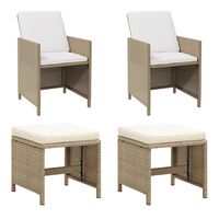 vidaXL Garden Chairs with Stools 2 pcs Poly Rattan Beige