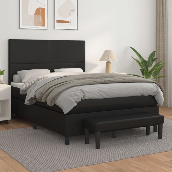 vidaXL Box Spring Bed with Mattress Black 137x187 cm Double Size Faux Leather
