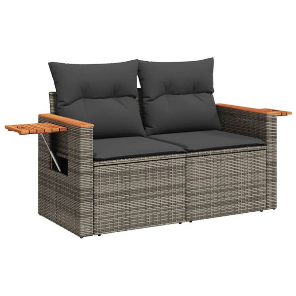 vidaXL 10 Piece Garden Sofa Set with Cushions Grey Poly Rattan