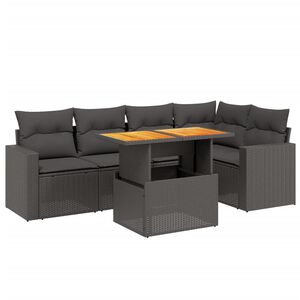vidaXL 6 Piece Garden Sofa Set with Cushions Black Poly Rattan