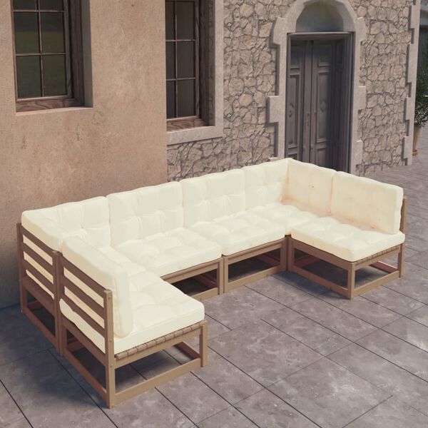 vidaXL 6 Piece Garden Lounge Set&Cushions Honey Brown Solid Pinewood