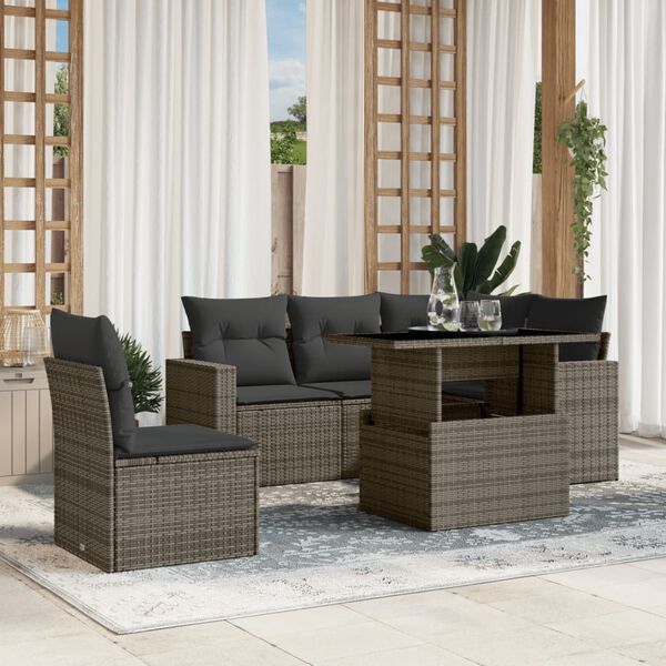 vidaXL 6 Piece Garden Sofa Set with Cushions Grey Poly Rattan
