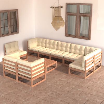 vidaXL 10 Piece Garden Lounge Set with Cushions Solid Wood Pine