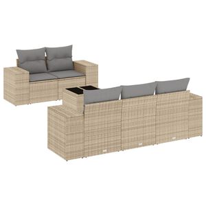 vidaXL 6 Piece Garden Sofa Set with Cushions Beige Poly Rattan