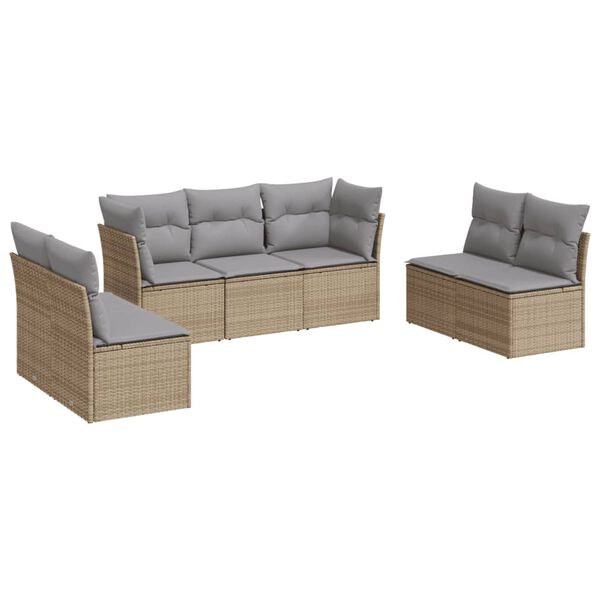 vidaXL 7 Piece Garden Sofa Set with Cushions Beige Poly Rattan