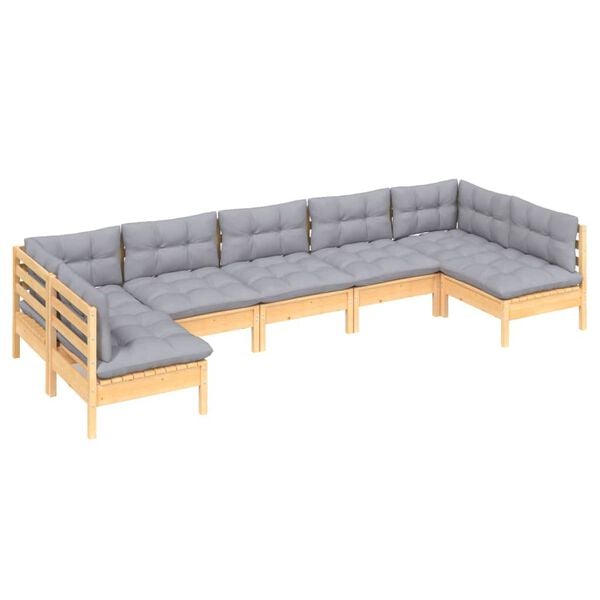 vidaXL 7 Piece Garden Lounge Set with Grey Cushions Solid Pinewood