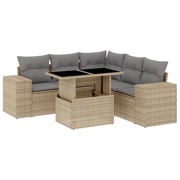 vidaXL 6 Piece Garden Sofa Set with Cushions Beige Poly Rattan