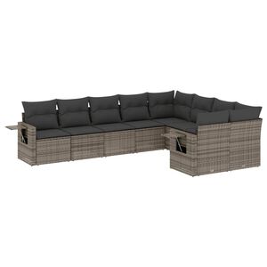 vidaXL 9 Piece Garden Sofa Set with Cushions Grey Poly Rattan