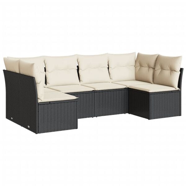 vidaXL 6 Piece Garden Sofa Set with Cushions Black Poly Rattan