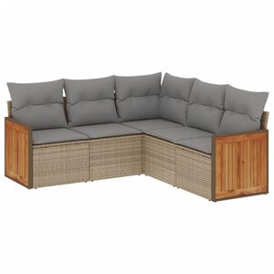 vidaXL 5 Piece Garden Sofa Set with Cushions Beige Poly Rattan