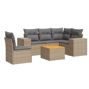 vidaXL 6 Piece Garden Sofa Set with Cushions Beige Poly Rattan