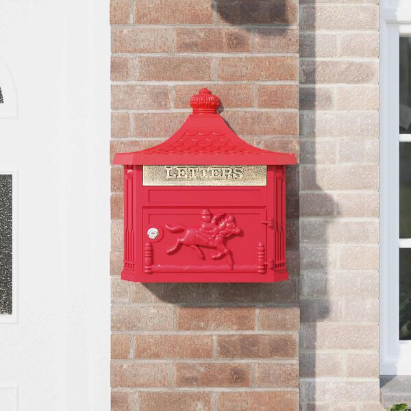 vidaXL Wall Mounted Mailbox Red 40.5 x 16 x 45 cm Cast Aluminum