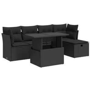 vidaXL 6 Piece Garden Sofa Set with Cushions Black Poly Rattan