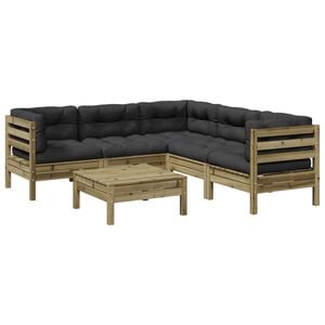 vidaXL 6 Piece Garden Sofa Set with Cushions Impregnated Wood Pine