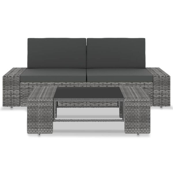 vidaXL 3 Piece Garden Lounge Set Poly Rattan Grey