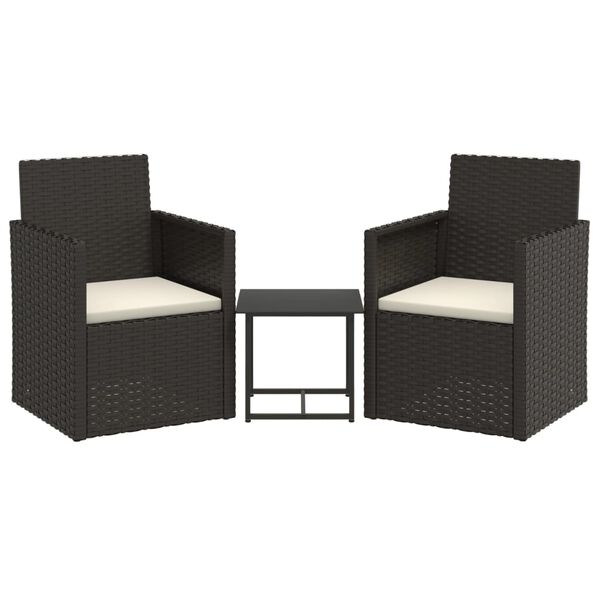 vidaXL 3 Piece Outdoor Sofa Set with Cushions Black Poly Rattan