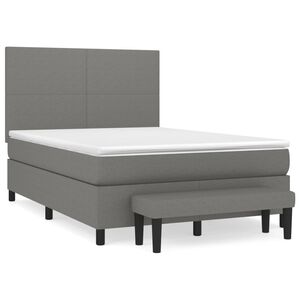 vidaXL Box Spring Bed with Mattress Dark Grey 137x187 cm Double Size Fabric