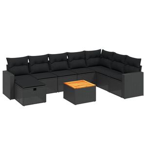 vidaXL 9 Piece Garden Sofa Set with Cushions Black Poly Rattan
