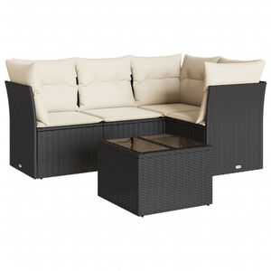 vidaXL 5 Piece Garden Sofa Set with Cushions Black Poly Rattan