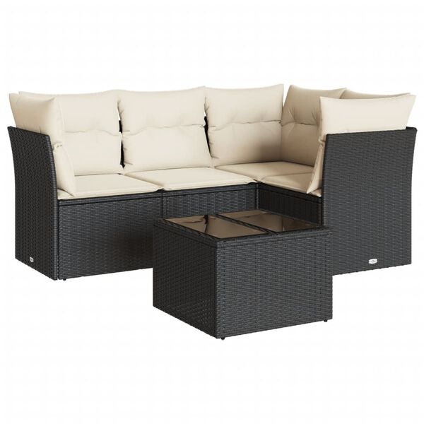 vidaXL 5 Piece Garden Sofa Set with Cushions Black Poly Rattan