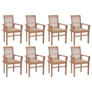 vidaXL Dining Chairs 8 pcs with Beige Cushions Solid Teak Wood