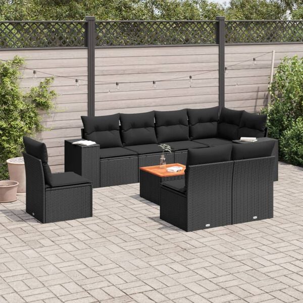 vidaXL 9 Piece Garden Sofa Set with Cushions Black Poly Rattan