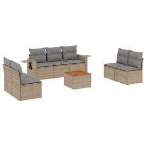 vidaXL 8 Piece Garden Sofa Set with Cushions Beige Poly Rattan