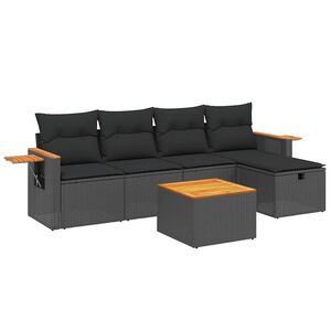 vidaXL 6 Piece Garden Sofa Set with Cushions Black Poly Rattan
