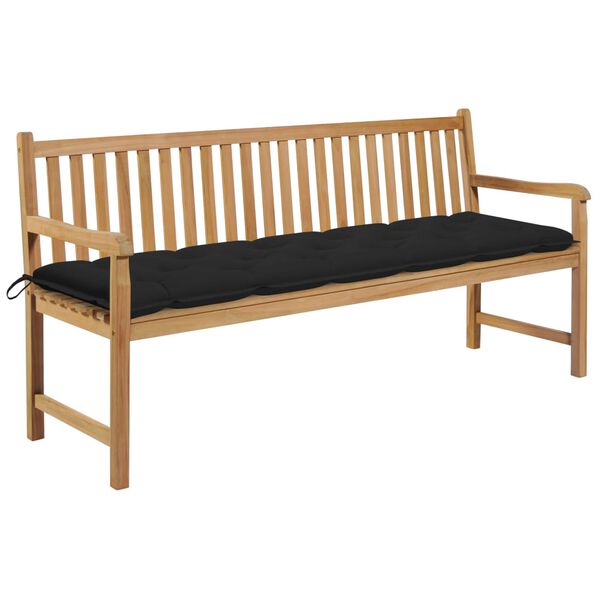 vidaXL Garden Bench with Black Cushion 175 cm Solid Teak Wood
