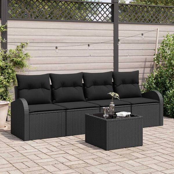 vidaXL Garden Sofa Set Manual Black 55 x 55 x 37 cm Poly Rattan