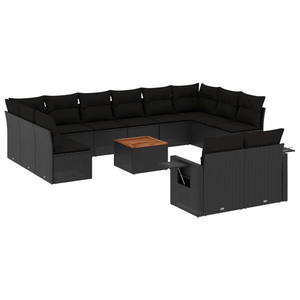 vidaXL 13 Piece Garden Sofa Set with Cushions Black Poly Rattan