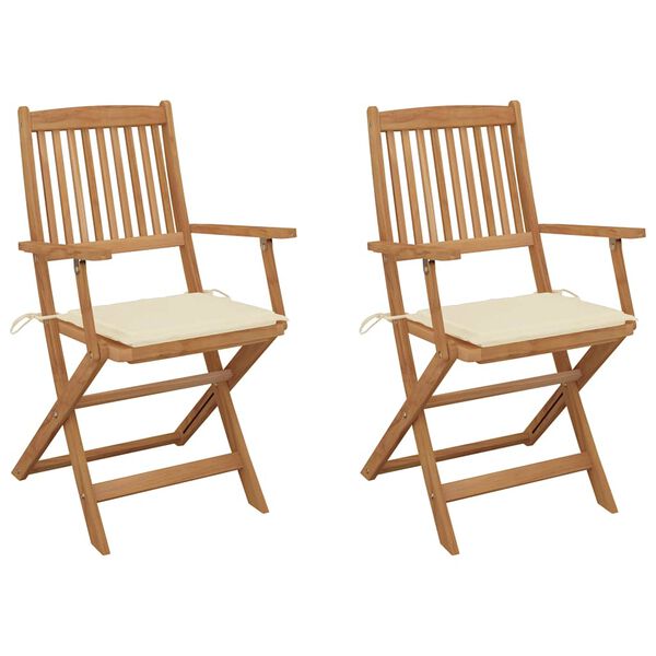vidaXL Folding Garden Chairs 2 pcs with Cushions Solid Wood Acacia