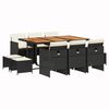 vidaXL 11 Piece Garden Dining Set with Cushions Black Poly Rattan