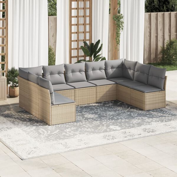 vidaXL 9 Piece Garden Sofa Set with Cushions Beige Poly Rattan