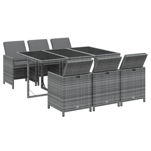 vidaXL 7 Piece Garden Dining Set with Cushions Poly Rattan Grey