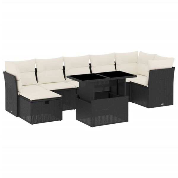 vidaXL 8 Piece Garden Sofa Set with Cushions Black Poly Rattan