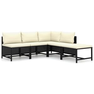 vidaXL 5 Piece Garden Lounge Set with Cushions Poly Rattan Black
