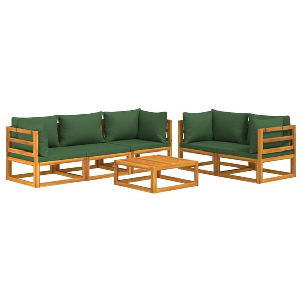 vidaXL 6 Piece Garden Lounge Set with Green Cushions Solid Wood