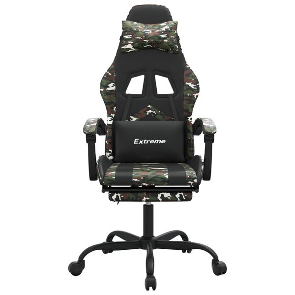 vidaXL Swivel Gaming Chair with Footrest Black&Camouflage Faux Leather