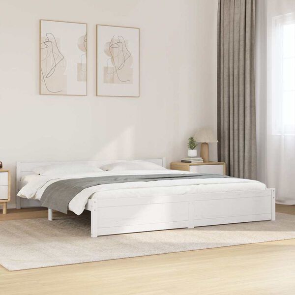 vidaXL Bed Frame without Mattress White Solid Wood 180x200 cm Super King
