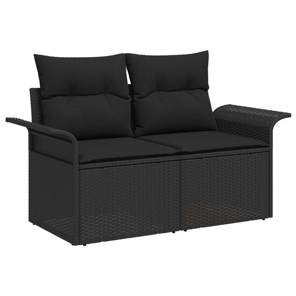 vidaXL Garden Sofa Set with Cushion Manual 10 pcs Black Poly Rattan