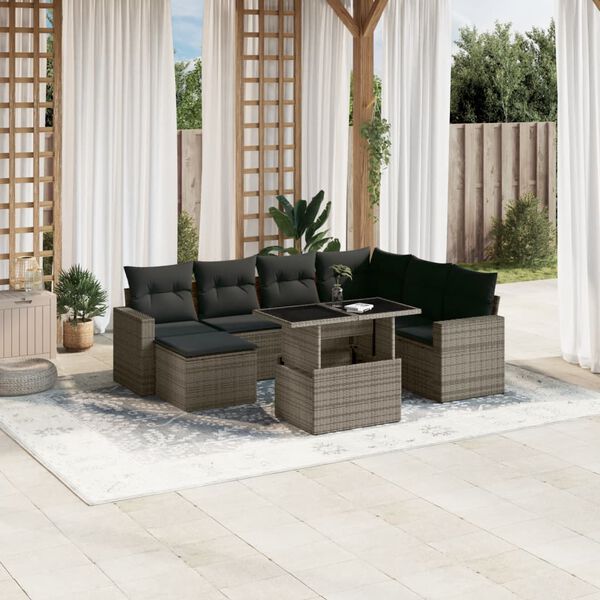 vidaXL 8 Piece Garden Sofa Set with Cushions Grey Poly Rattan