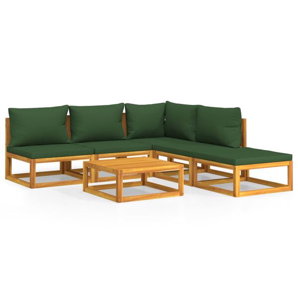 vidaXL 6 Piece Garden Lounge Set with Green Cushions Solid Wood