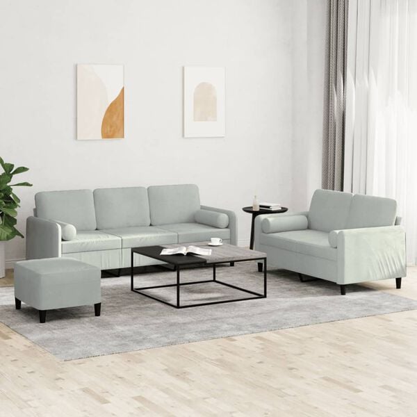 vidaXL 3 Piece Sofa Set with Pillows Light Grey Velvet