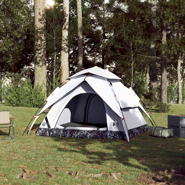 vidaXL Camping Tent Dome 4-Person White Blackout Fabric Quick Release