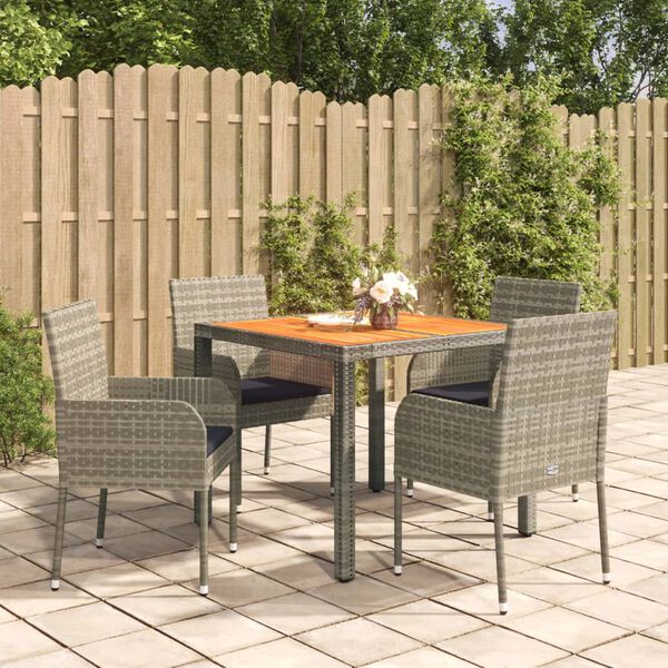 vidaXL 5 Piece Garden Dining Set with Cushions Grey Poly Rattan