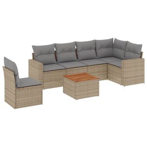 vidaXL 7 Piece Garden Sofa Set with Cushions Beige Poly Rattan