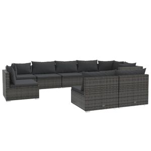 vidaXL 9 Piece Garden Lounge Set with Cushions Poly Rattan Grey
