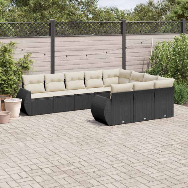 vidaXL 10 Piece Garden Sofa Set with Cushions Black Poly Rattan